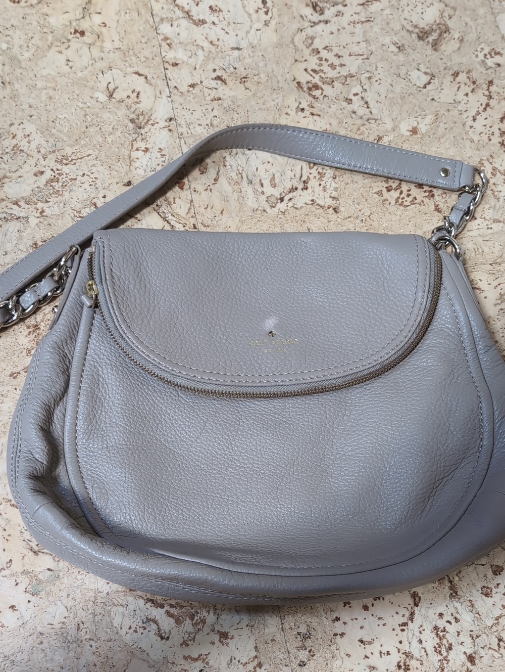 kate spade Pebbled Leather Shoulder Bag - Light Gray